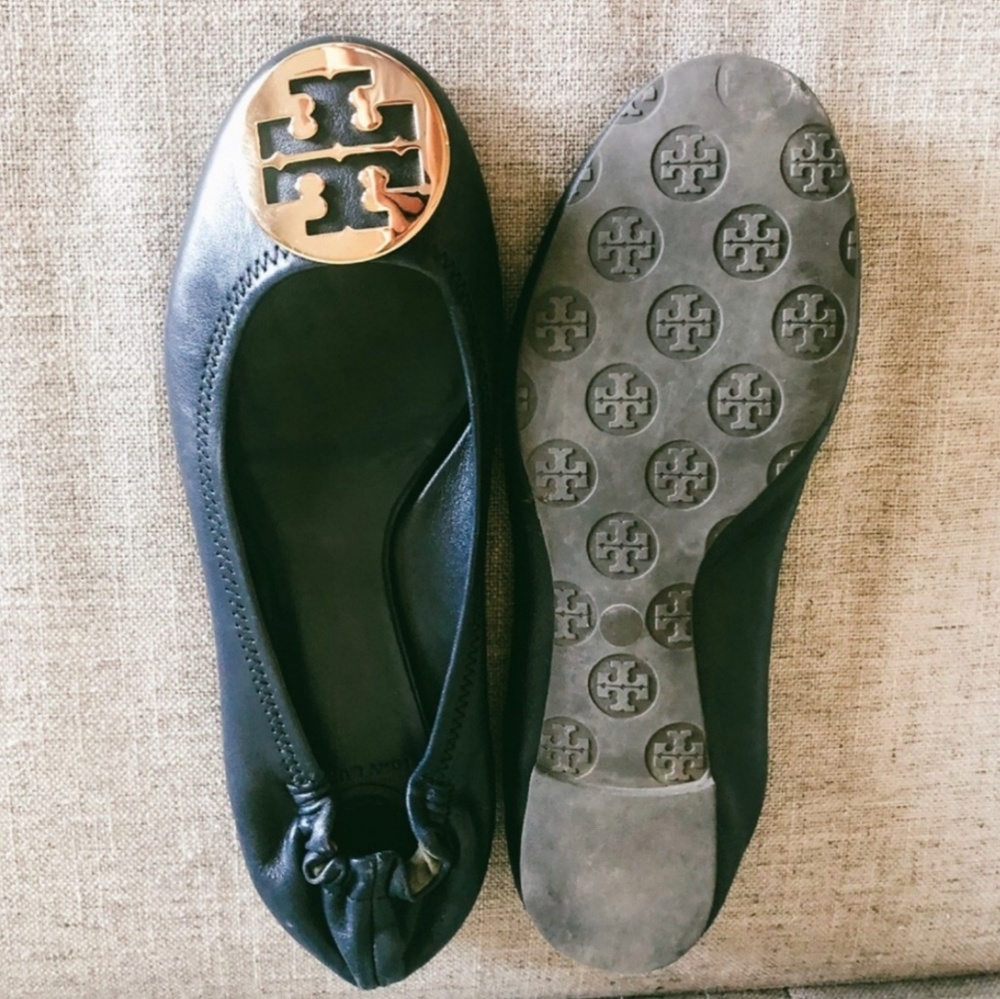 Tory Burch Minnie travel ballet Flats navy & gold